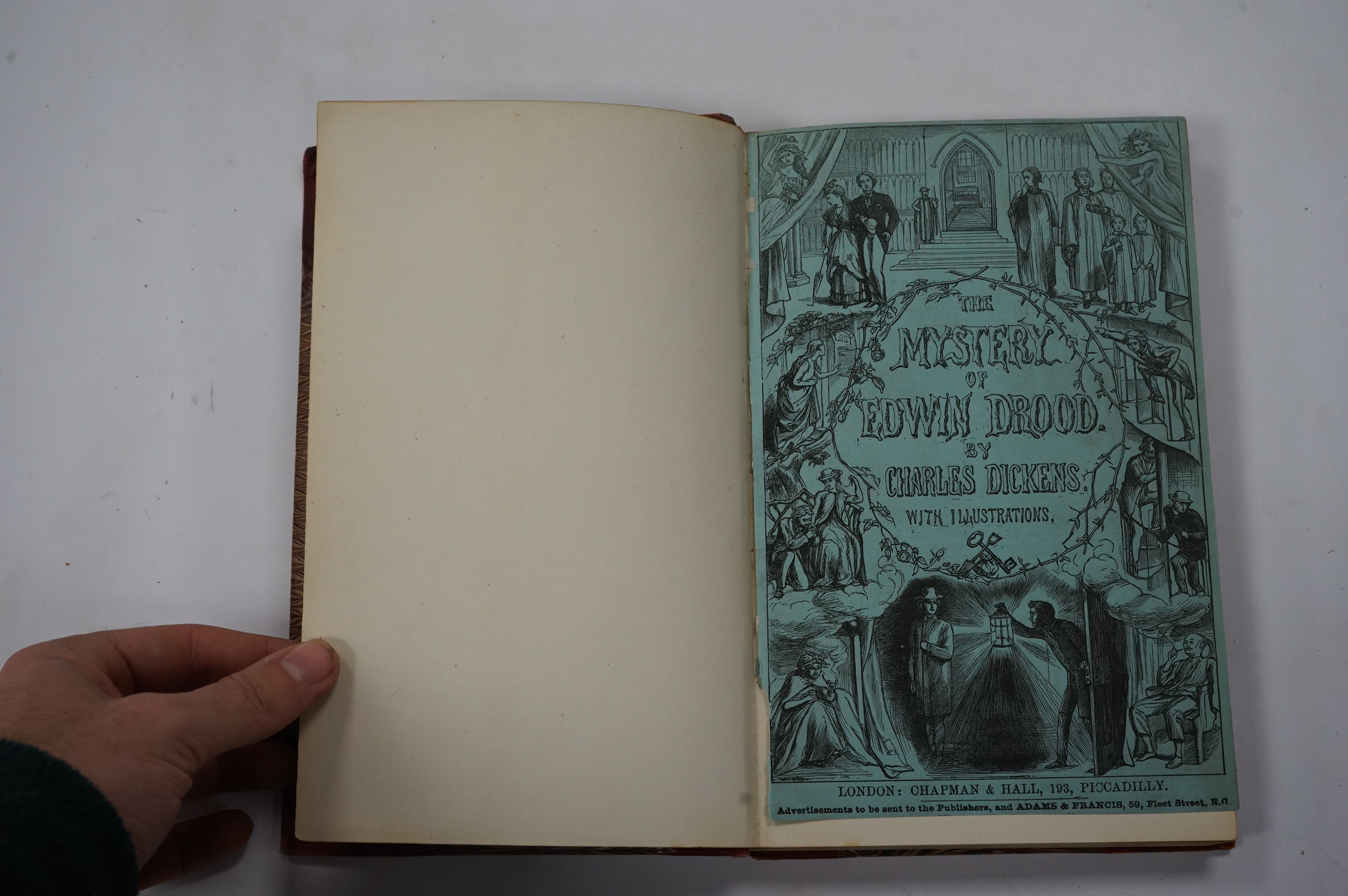 Dickens, Charles - The Mystery of Edwin Drood. First Edition. portrait (of the author), pictorial engraved and printed titles, and 12 plates (by S.L. Fildes); old calf and marbled boards, gilt decorated panelled spine wi